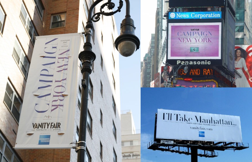 Street banners on Madison Avenue from 57th to 86th streets, Times Square News Astrovision by Panasonic, Long Island Expressway Billboard